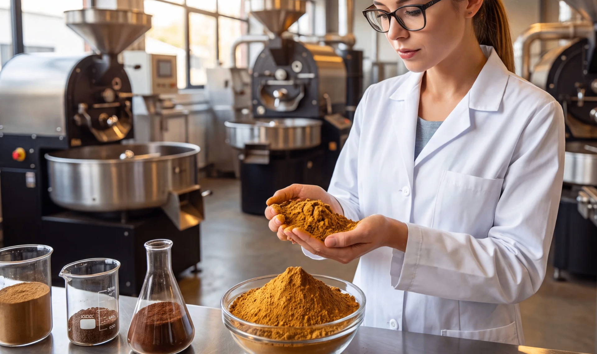 Cientista avaliando o blend na fábrica de produção